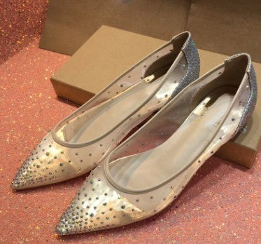 Mesh Rhinestone Transparent Women's Pointed Toe High Heel Pumps 2.5, 7.5 & 10 cm