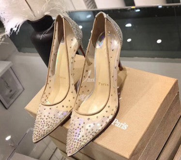 Mesh Rhinestone Transparent Women's Pointed Toe High Heel Pumps 2.5, 7.5 & 10 cm