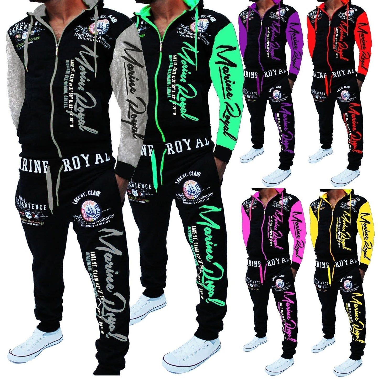 Men's Letter Print Zipper Hoodie Zipper Sports Jacket + Jogger Sweatpants Tracksuit