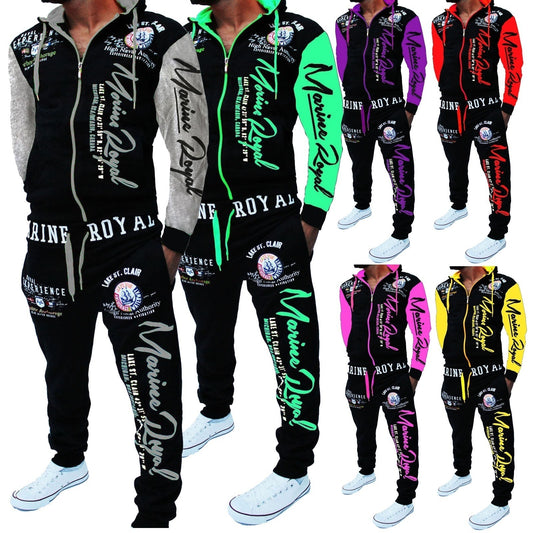Men's Letter Print Zipper Hoodie Zipper Sports Jacket + Jogger Sweatpants Tracksuit