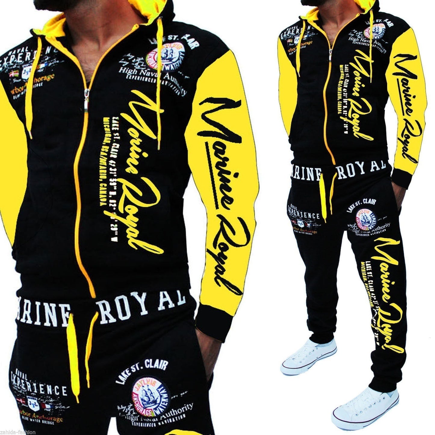 Men's Letter Print Zipper Hoodie Zipper Sports Jacket + Jogger Sweatpants Tracksuit