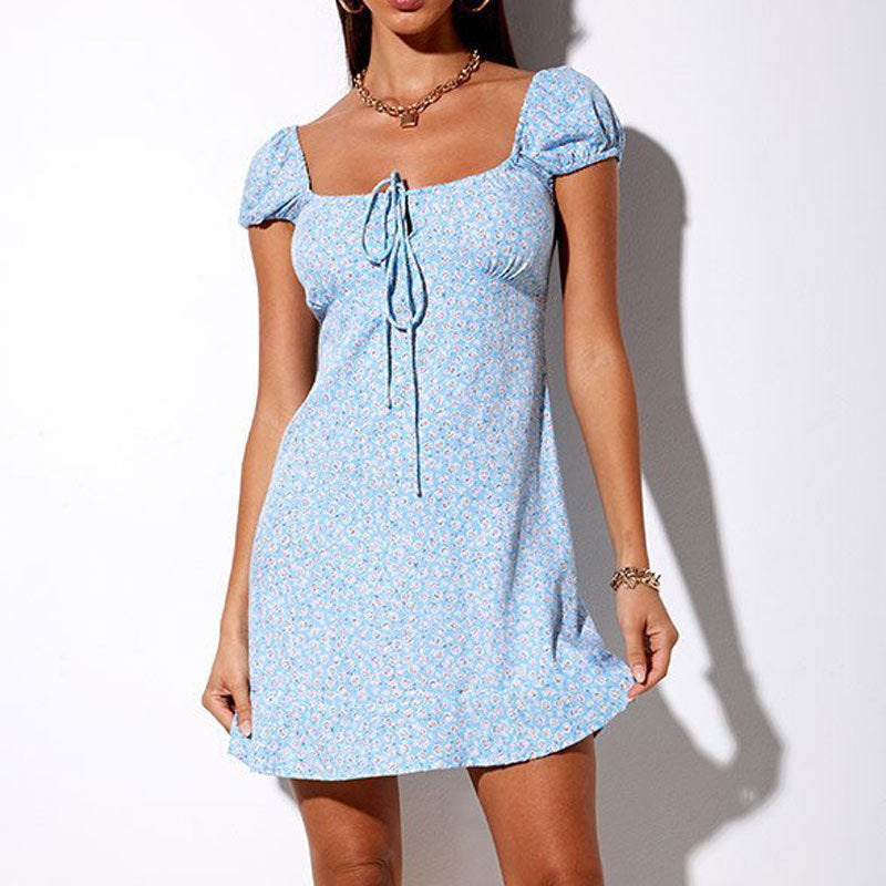 Bohemian Polka Dot Print Bowknot Design Short Sleeve Bodycon Mini Sundress