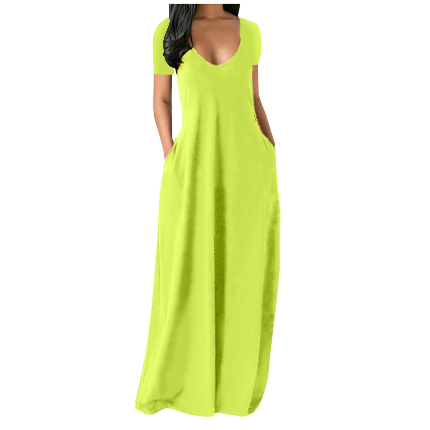 Oversized Solid Color Deep V-Neck Short Sleeve Maxi Harem Dress to 5X Plus Size
