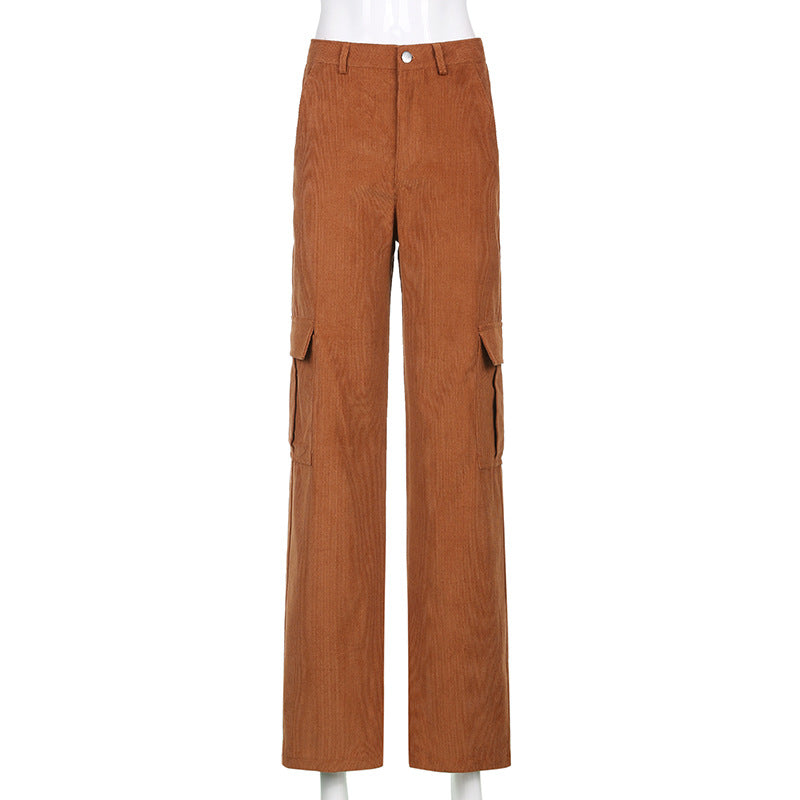 Retro Streetwear Solid Courdory Women's Cargo Pocket Pants