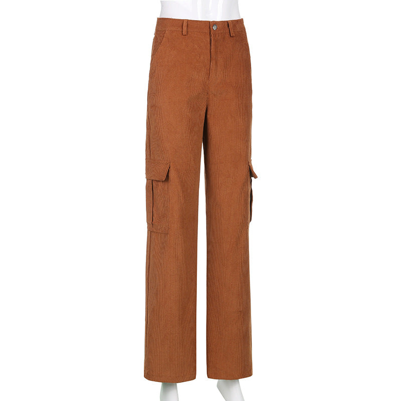 Retro Streetwear Solid Courdory Women's Cargo Pocket Pants