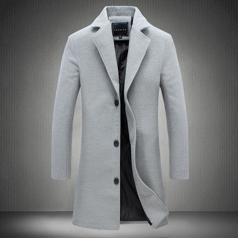 Men's Turn-Down Collar Button-Up 3/4 Length Pea Coat