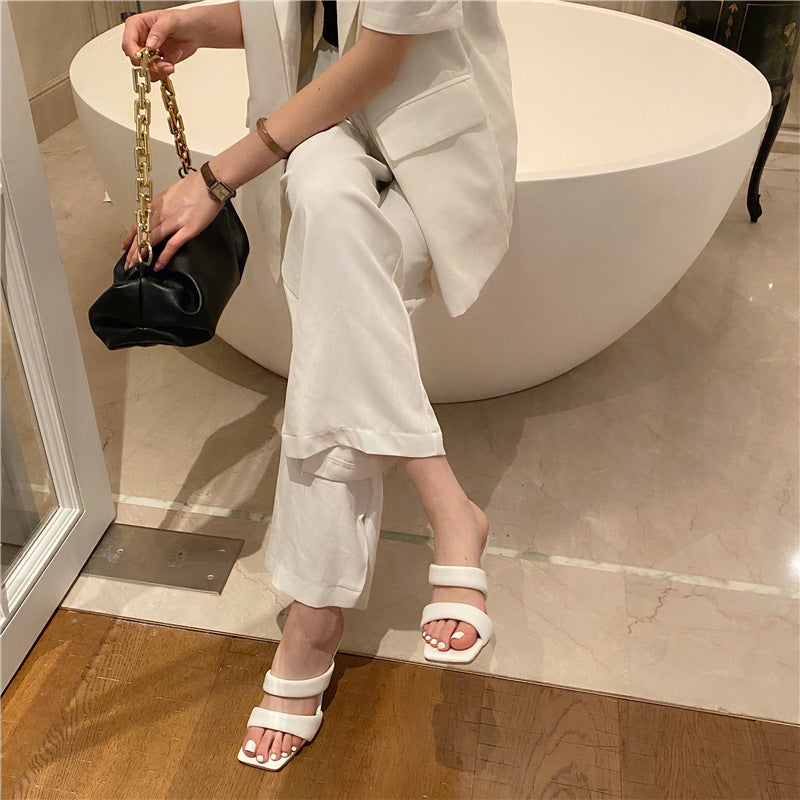 Cross Border Double Strap Women's PU Leather High Heel Open Toe Sandals
