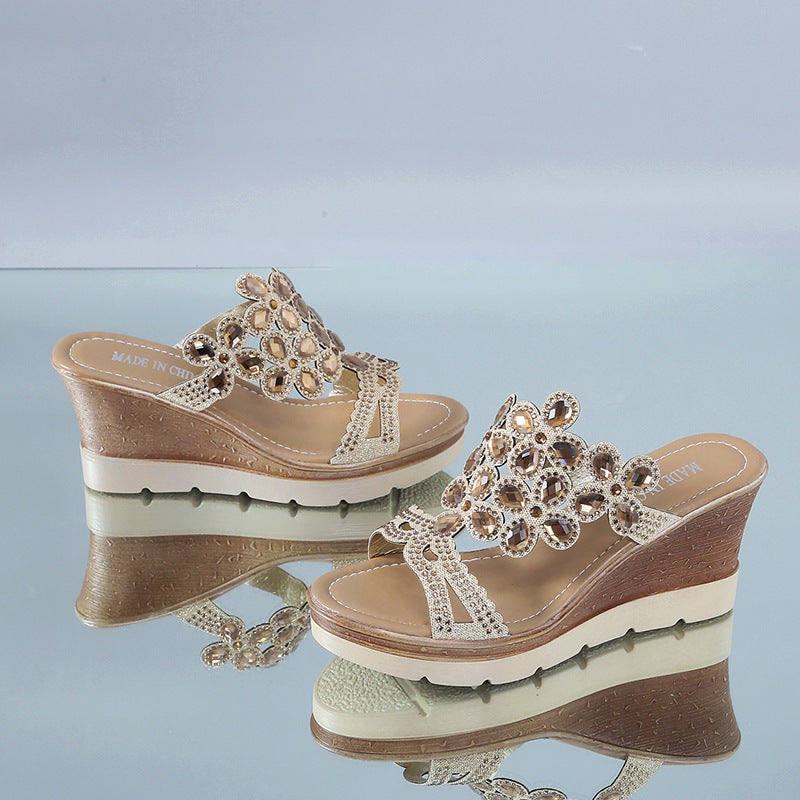 Rhinestone Open Toe Women's Platform Wedge Sandals