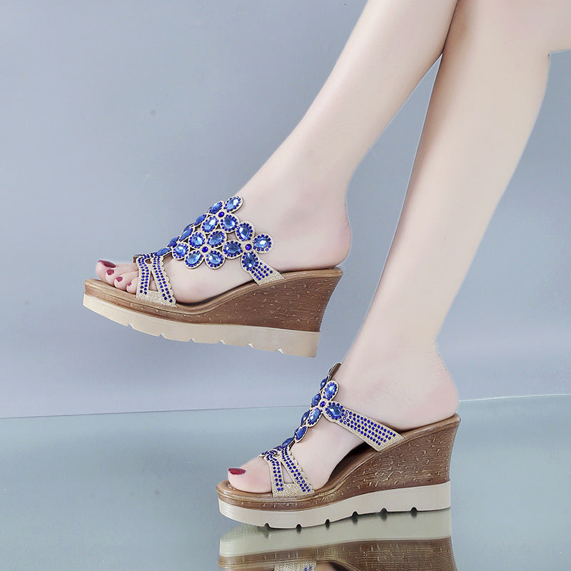 Rhinestone Open Toe Women's Platform Wedge Sandals