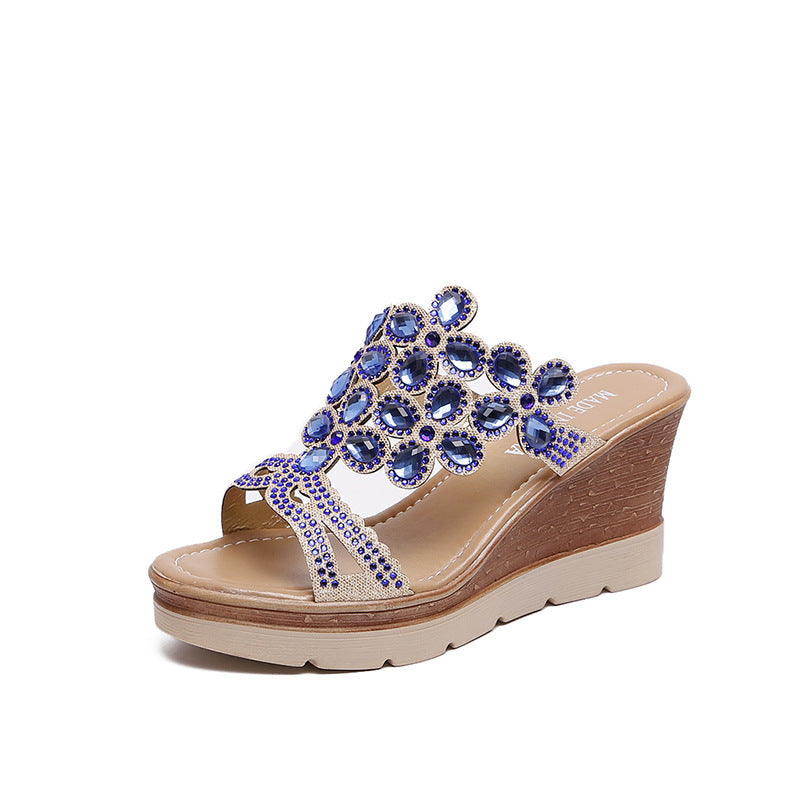 Rhinestone Open Toe Women's Platform Wedge Sandals