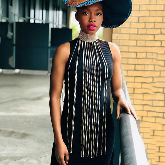 Rhinestone Sparkling Hanging Fringe Tassel Full Body Chain Choker Necklace