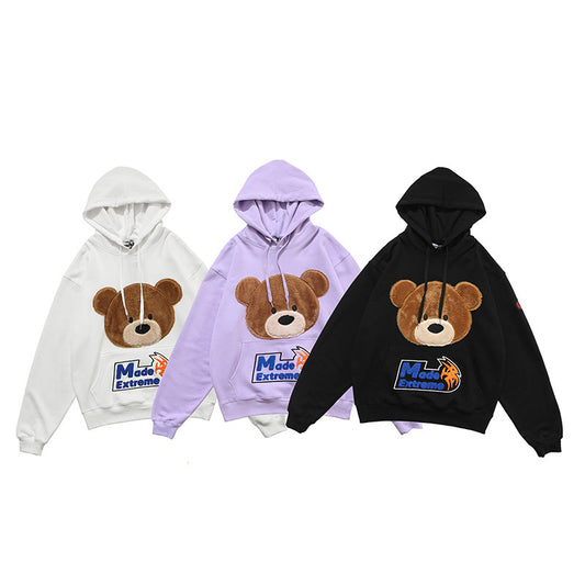 Flocking Teddy Bear Sweatshirt Loose Hip Hop Hedging Couple Jacket
