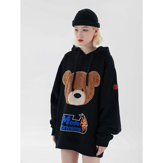 Flocking Teddy Bear Sweatshirt Loose Hip Hop Hedging Couple Jacket