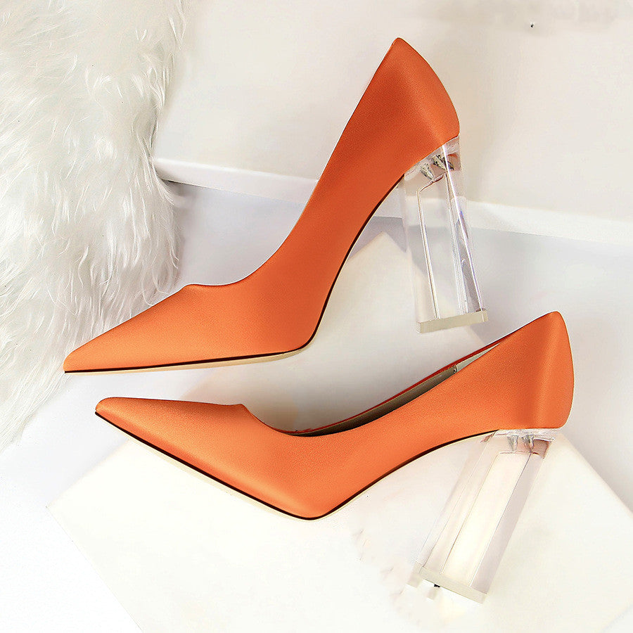 Satin Solid Color Clear Transparent Stiletto Heel Women's Pumps