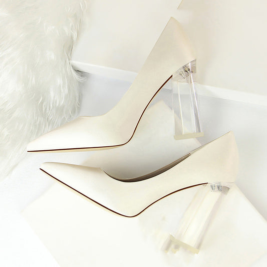 Satin Solid Color Clear Transparent Stiletto Heel Women's Pumps