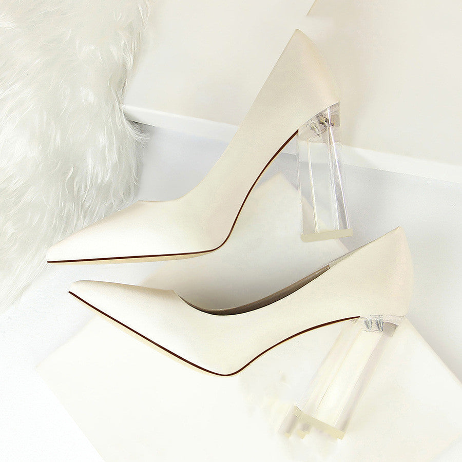 Satin Solid Color Clear Transparent Stiletto Heel Women's Pumps