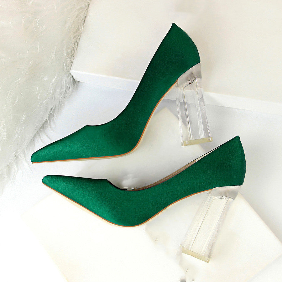 Satin Solid Color Clear Transparent Stiletto Heel Women's Pumps