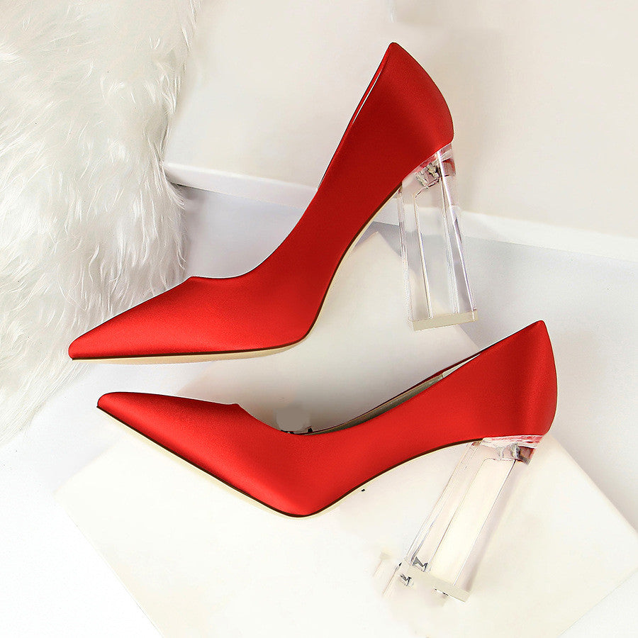 Satin Solid Color Clear Transparent Stiletto Heel Women's Pumps