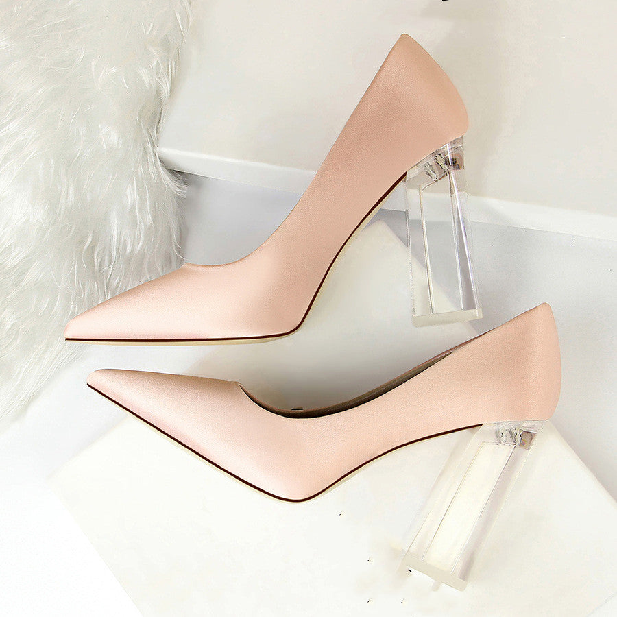 Satin Solid Color Clear Transparent Stiletto Heel Women's Pumps