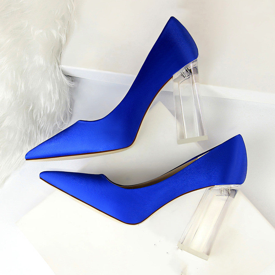 Satin Solid Color Clear Transparent Stiletto Heel Women's Pumps