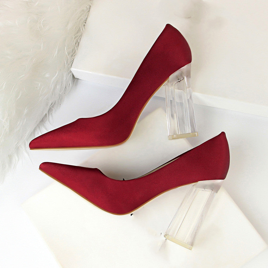 Satin Solid Color Clear Transparent Stiletto Heel Women's Pumps