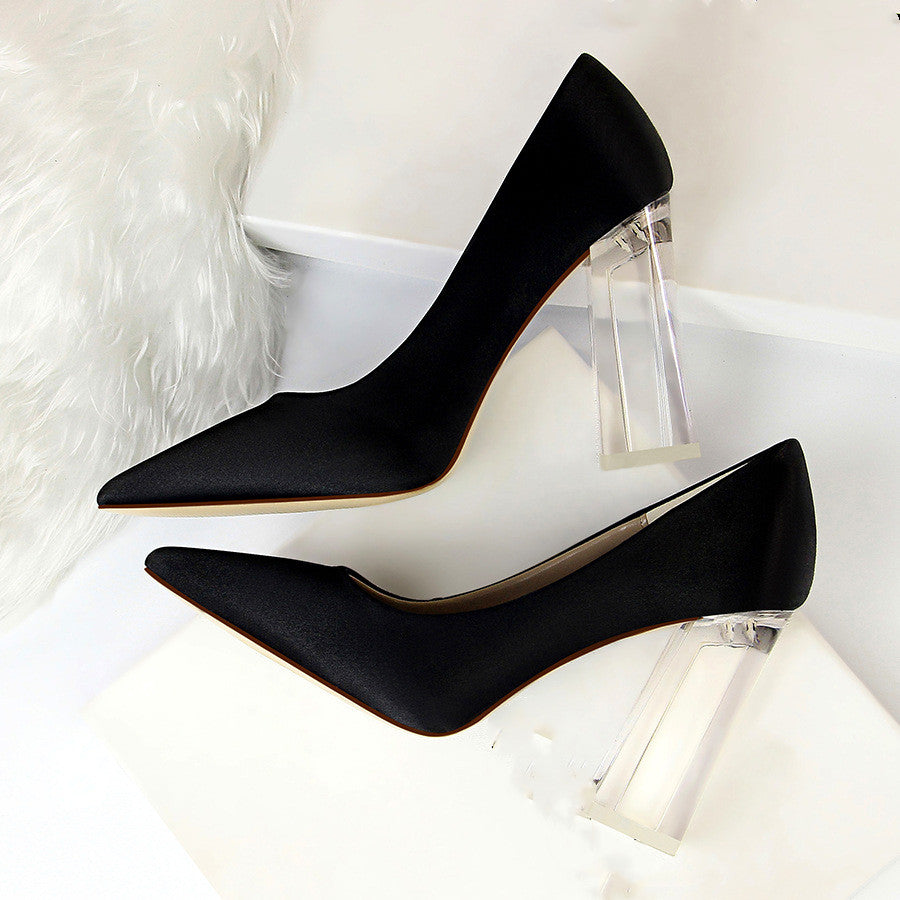 Satin Solid Color Clear Transparent Stiletto Heel Women's Pumps