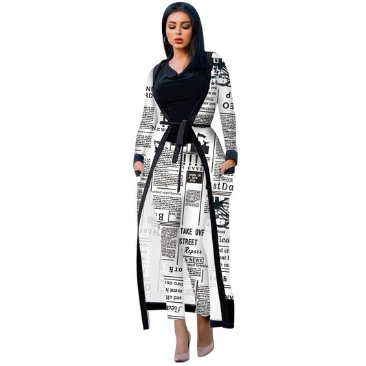 Geometric/Newspaper/Plaid/Houndstooth/Snakeskin/Camo Print Women's Maxi Cardigan + Leggings 2-Piece Set