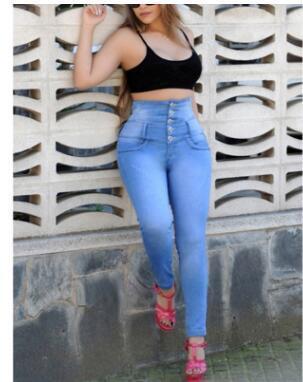 Denim Double Pocket Design High Waist Women's Stretch Skinny Jeans to 3X Plus Size