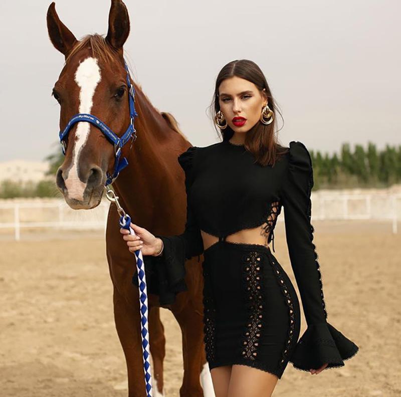 Irregular Eyelet Pattern Hollow-Out Long Sleeve Skinny Mini Dress