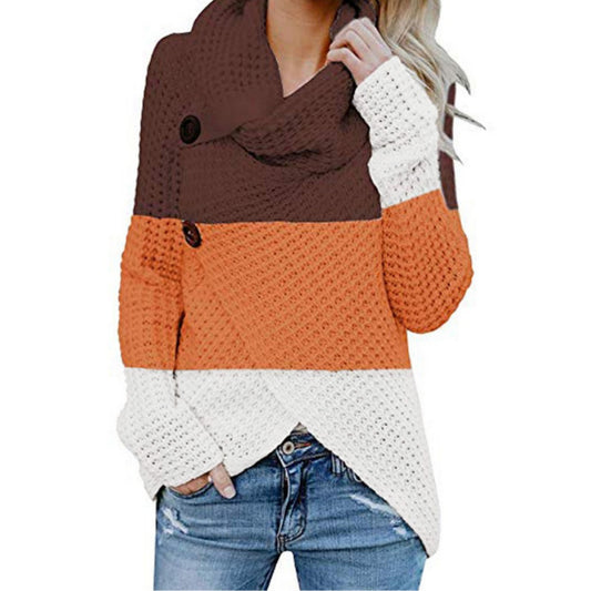 Irregular Colorblock Striped Turtleneck Women's Sweater to 3X Plus Size