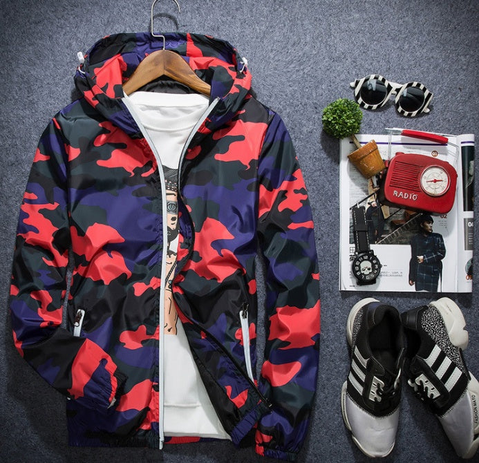 Men's Camoflauge/English Plaid Hooded Luminous Zipper Jacket to 5X Big & Tall