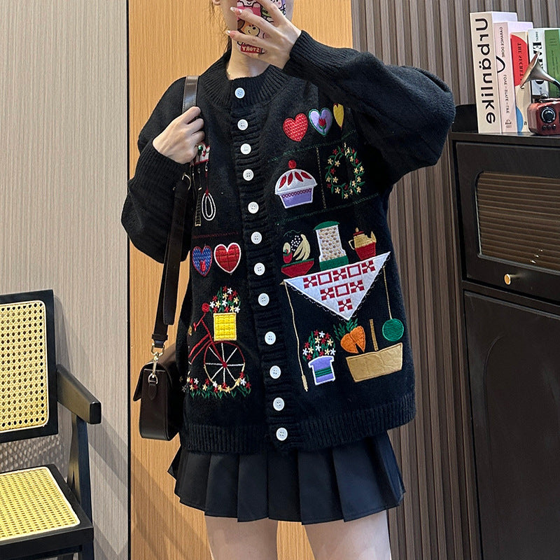 Patchwork Design Women's Button-Up Varsity Sweaters