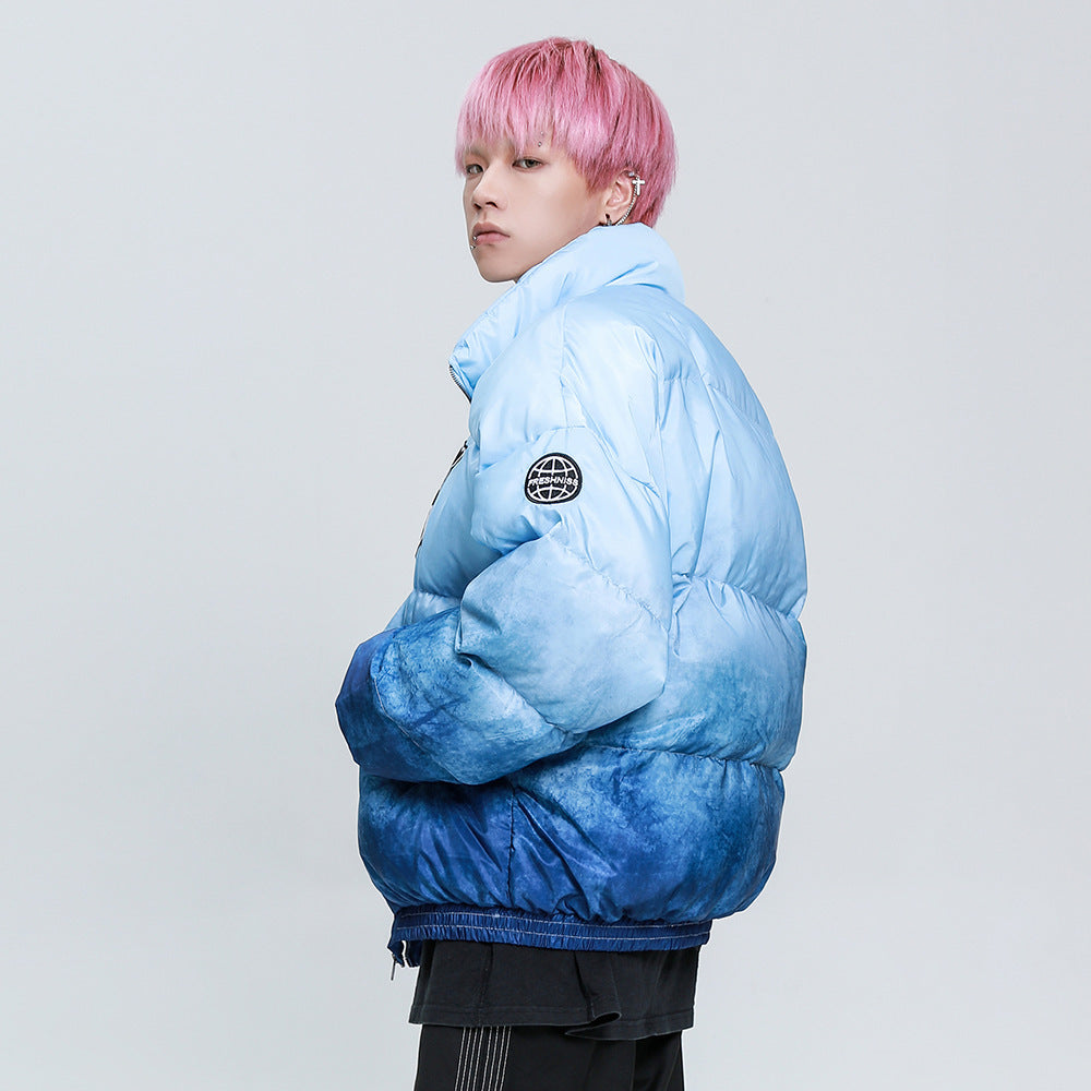 Men's Colorblock Letter Print Hip-Hop Padded Puffer Bomber Zipper Varsity Jacket
