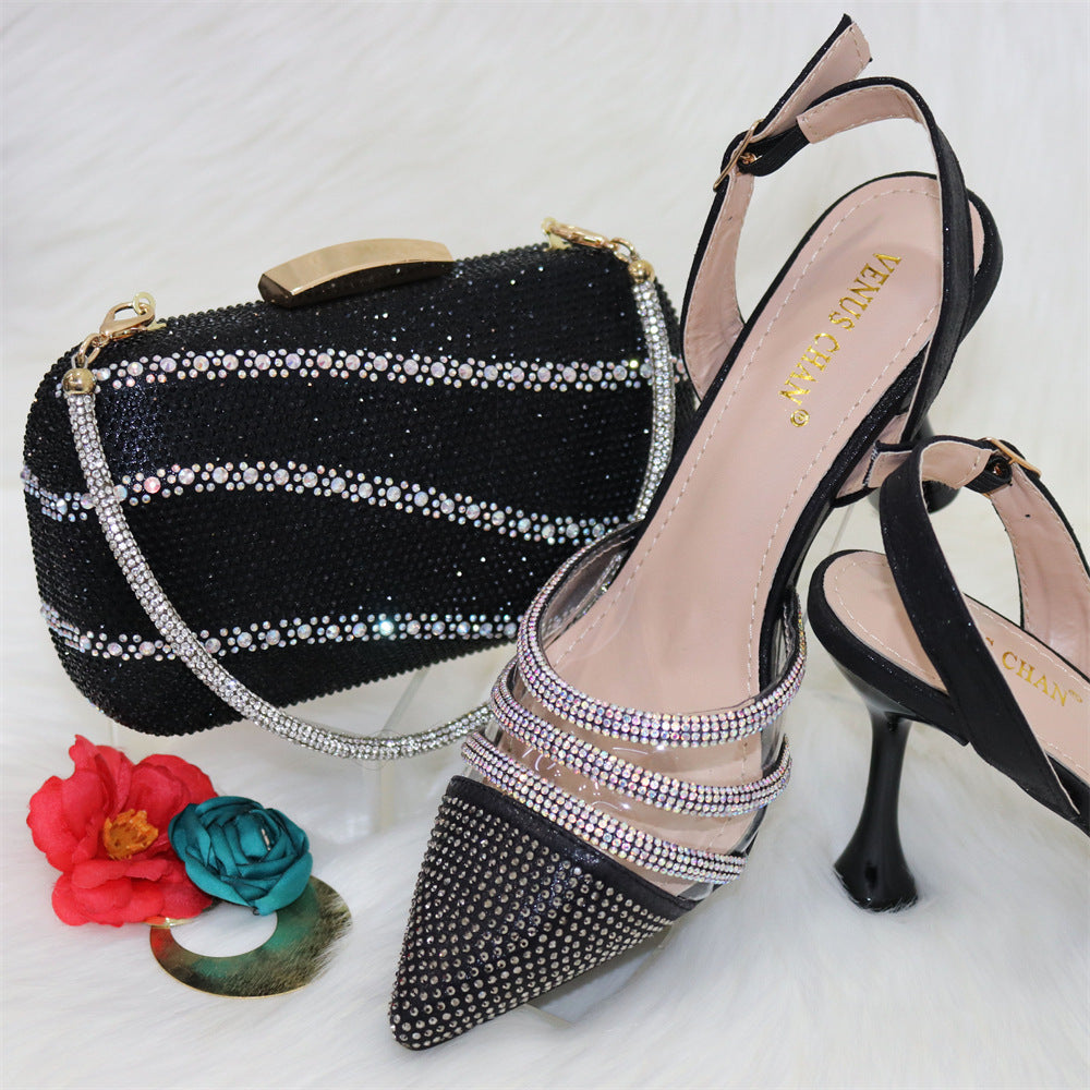 Sparkling Glitter Sequin Women's Slingback Pumps + Square Purse Set