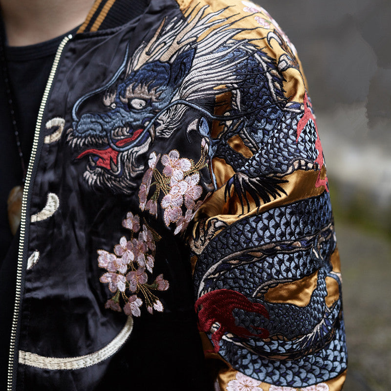 Reversible satin jacket with embroidery