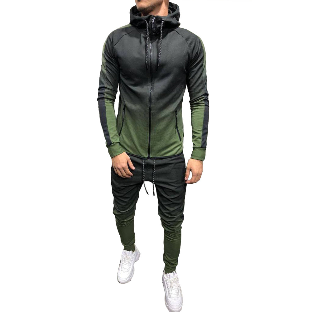 Men's Gradient Side Striped Drawstring Zipper Hoodie Sweatshirt + Skinny Sweatpants Tracksuits