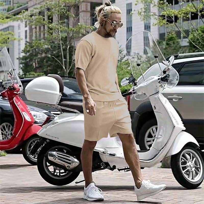 Men's Solid Color T-Shirt + Shorts 2-Piece Casual Sports Set