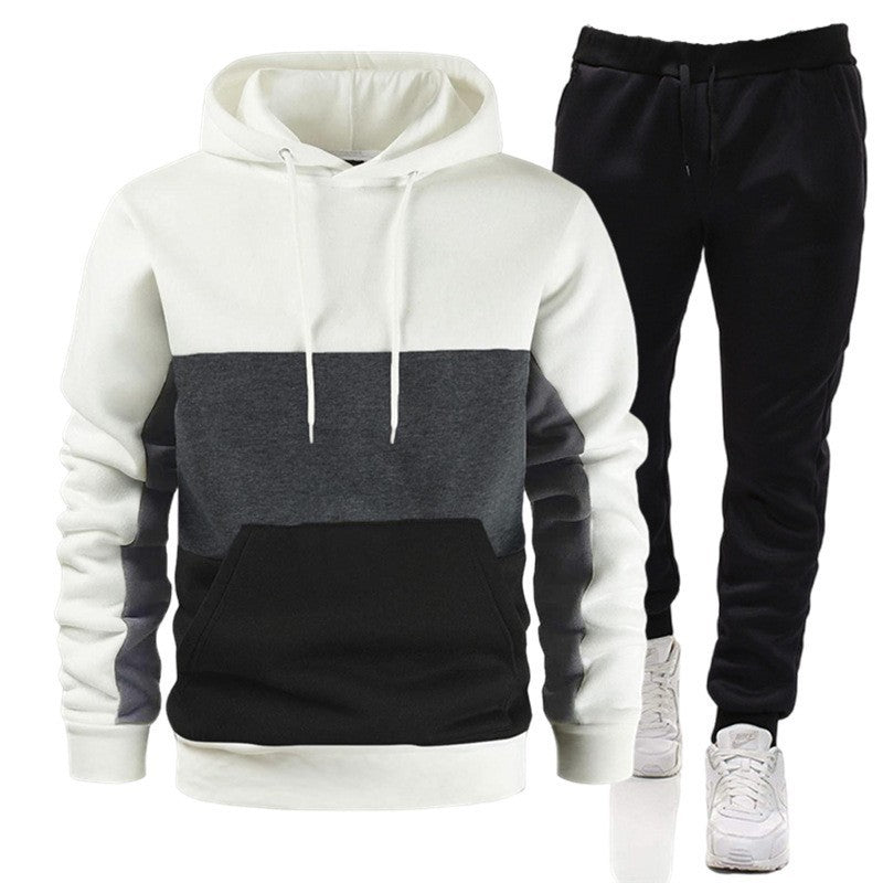 Men's Colorblock Striped Drawstring Hoodie Sweatshirt + Solid Color Jogger Sweatpants Tracksuit to 3X Big & Tall