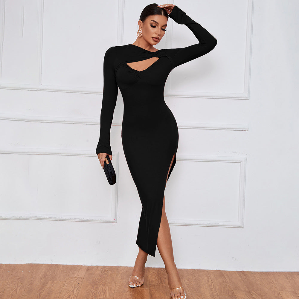 Skirt Sexy Slit Long Sleeve Dress