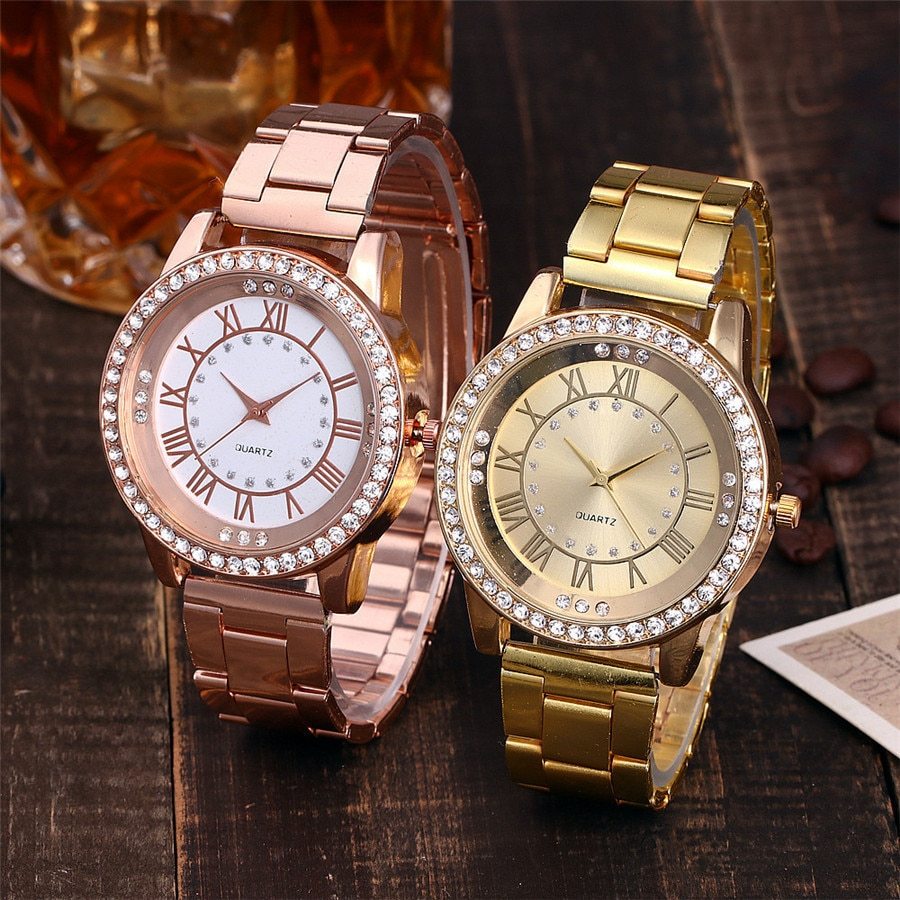 Rhinestone Rose Gold/Gold/Silver Quartz Women's Stainless Steel Watch