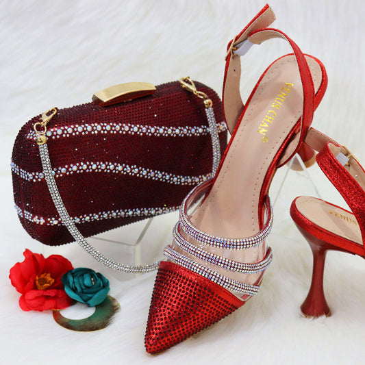 Sparkling Glitter Sequin Women's Slingback Pumps + Square Purse Set