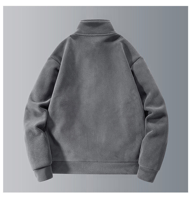 Men's Mandarin Collar Solid Color Fleece Hoodie Zipper Jacket + Drawstring Sweatpants Tracksuit w/ Belt Bag