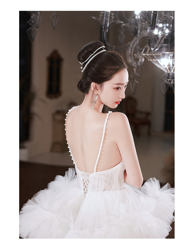 White Tiered Multi-Layer French Pettiskirt Temperament Formal Wedding Dress to 3X Plus Size