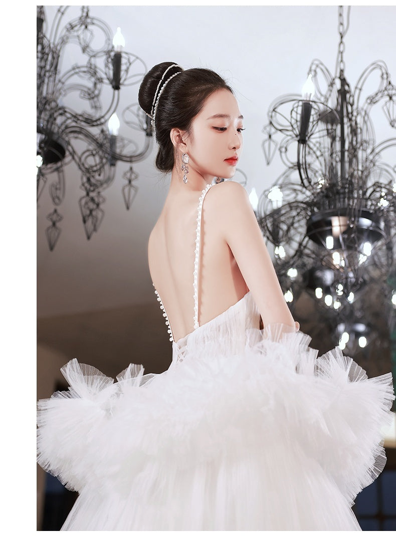 White Tiered Multi-Layer French Pettiskirt Temperament Formal Wedding Dress to 3X Plus Size