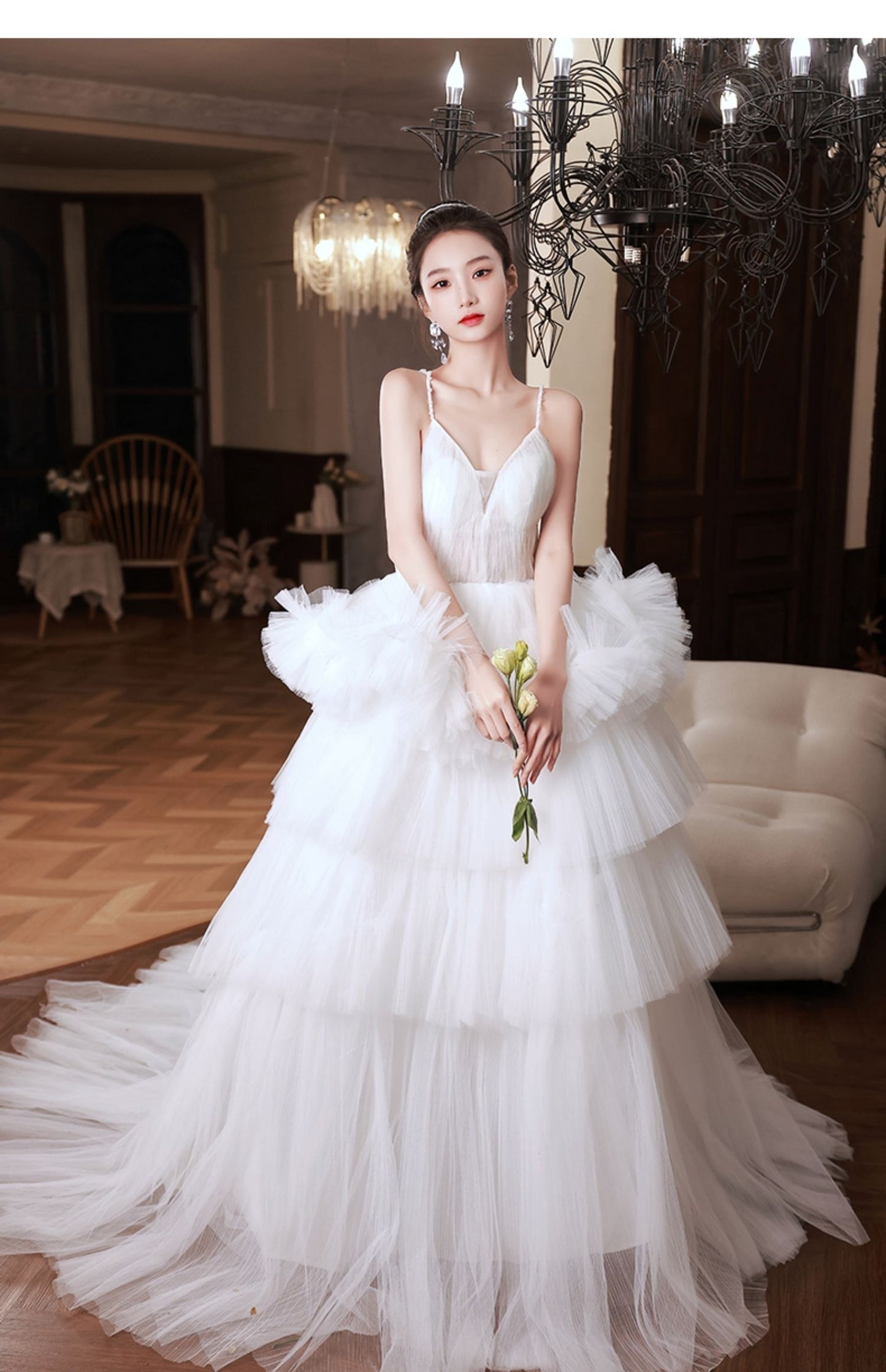 White Tiered Multi-Layer French Pettiskirt Temperament Formal Wedding Dress to 3X Plus Size