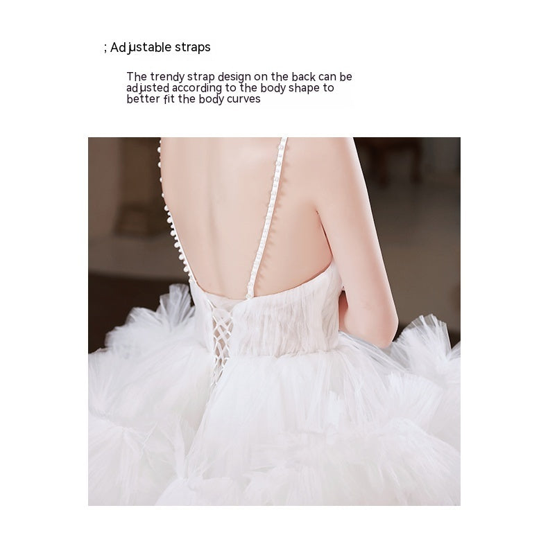 White Tiered Multi-Layer French Pettiskirt Temperament Formal Wedding Dress to 3X Plus Size
