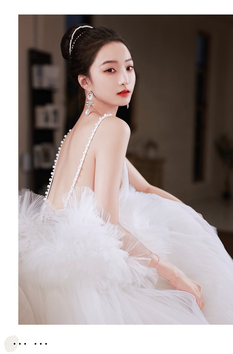 White Tiered Multi-Layer French Pettiskirt Temperament Formal Wedding Dress to 3X Plus Size
