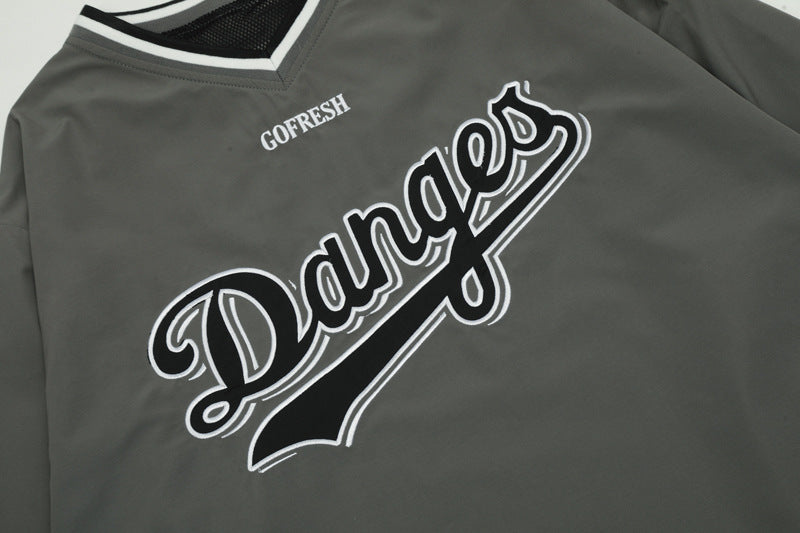Men's "Danges" V-Neck Sports Pullover Embroidered Hip-Hop Hockey Sweatshirt