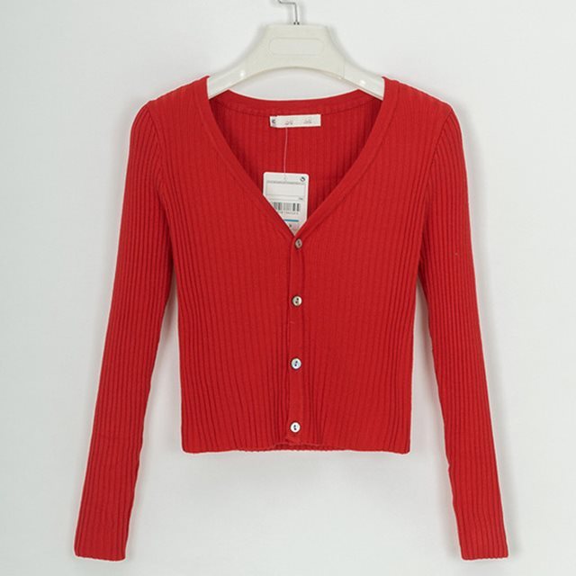 Button-Up Ribbed Solid Color Women's Long Sleeve Skinny Fit Cardigan Sweater