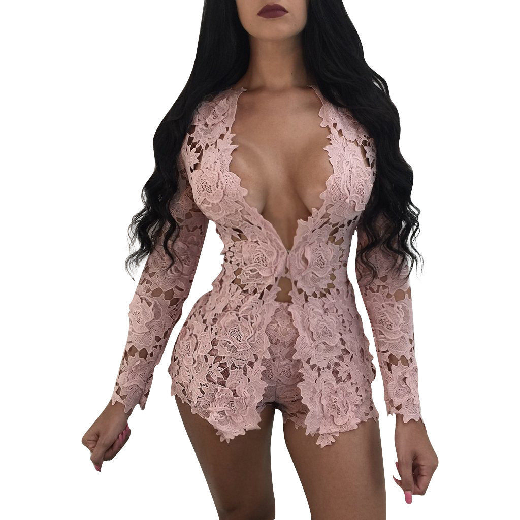 Lace Floral Long Sleeve Open O-Neck Blazer + Matching Mini Shorts Women's 2-Piece Suit